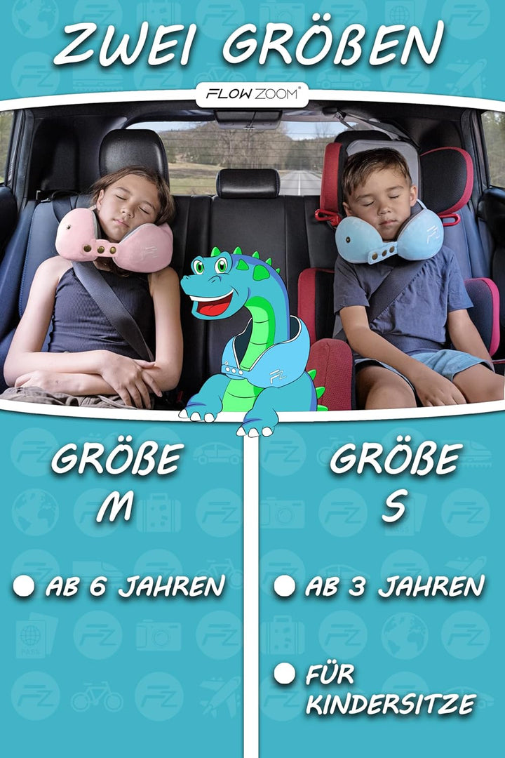 FLOWZOOM Nackenkissen für Kinder ab 3 Jahre - auch für Kinderautositze geeignet - einstellbares Memo