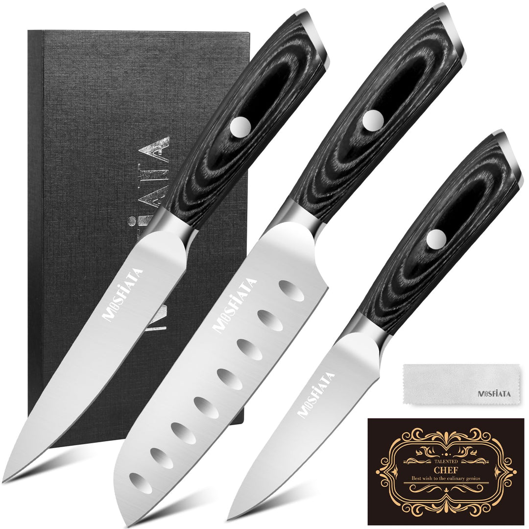 MOSFiATA Küchenmesser Set 3pcs-13 cm Allzweckmesser,13 cm Santoku Messer, 9 cm Schälmesser, Kochmess