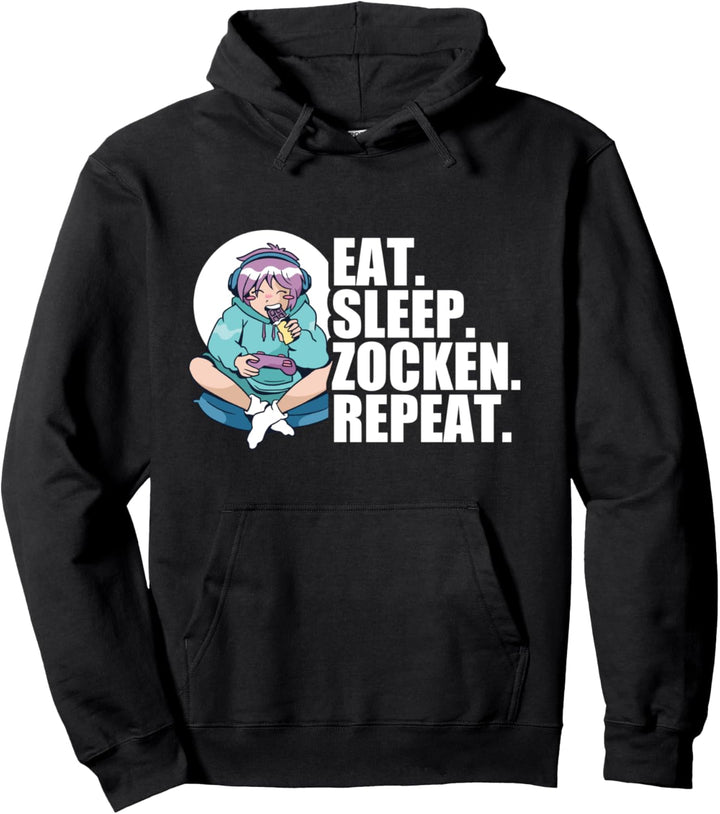 Eat Sleep Zocken Repeat Anime Girl Gamerin Pullover Hoodie