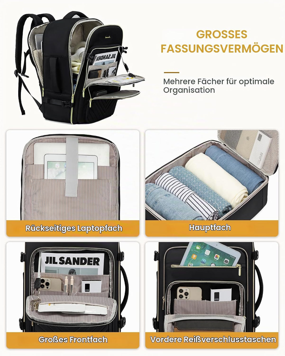 LOVEVOOK Handgepäck Rucksack Flugzeug, 50L Reiserucksack Damen Gross, Wasserdicht Laptop Rucksack Da
