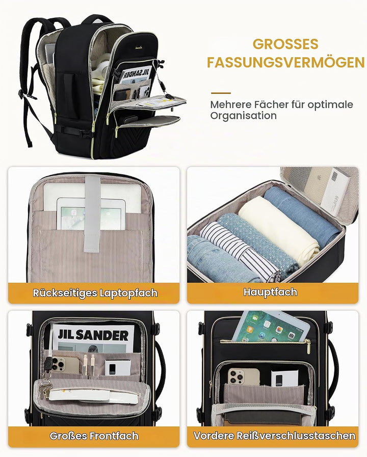 LOVEVOOK Handgepäck Rucksack Flugzeug, 50L Reiserucksack Damen Gross, Wasserdicht Laptop Rucksack Da