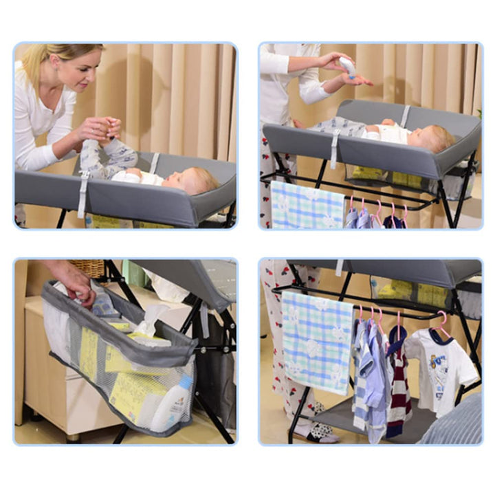 Baby Wickelkombi - klappbare Wickelkommode mit 3 Ablagefächern, platzsparend &amp; stabil für Babys bis