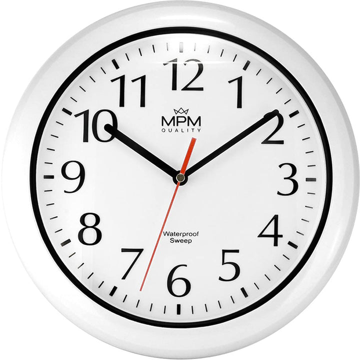 MPM Quality Design Badezimmer-Wanduhr aus Kunstoff und Mineralglas, Quarz Sweep, 3-5 ATM Wasserdicht