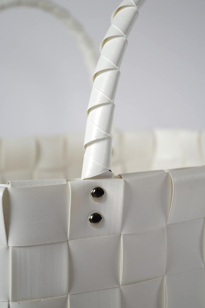 Kobolo Tasche Einkaufskorb geflochten Kunststoff Shopper - White XXL - 36x22x28 cm