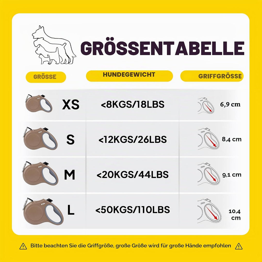 Fida Ausziehbare Hundeleine, 4,9 m, für kleine und mittelgrosse Hunde bis zu 20 kg, 360° verhedderun