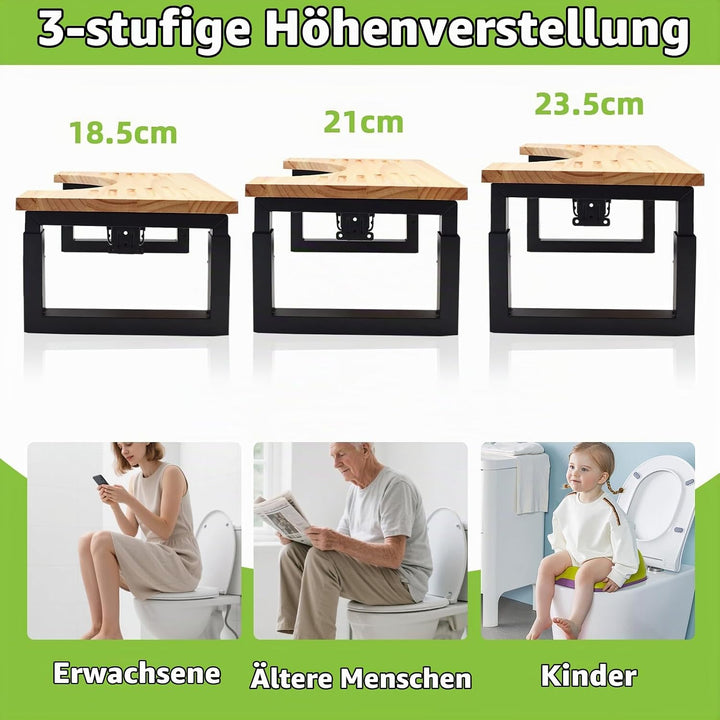 Yiomxhi Toilettenhocker Erwachsene, Höhenverstellbar Klappbar Klohocker aus Holz mit rutschfesten Pa