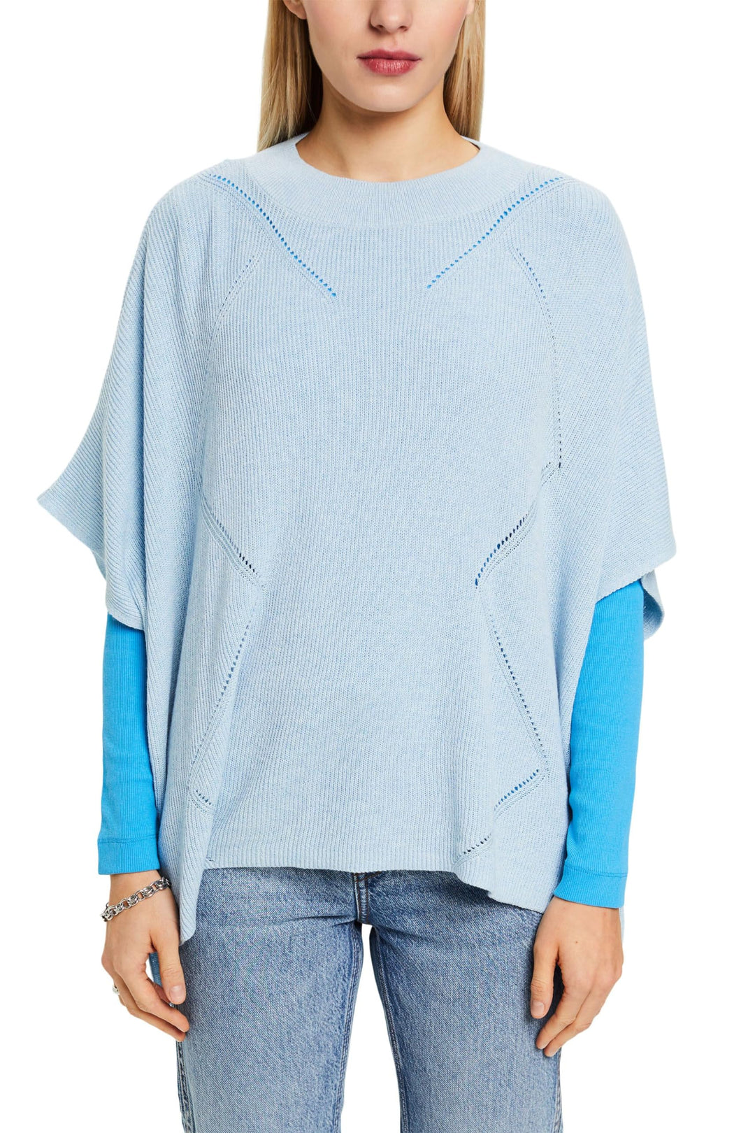 ESPRIT Rippstrick-Poncho M Light Blue, M Light Blue