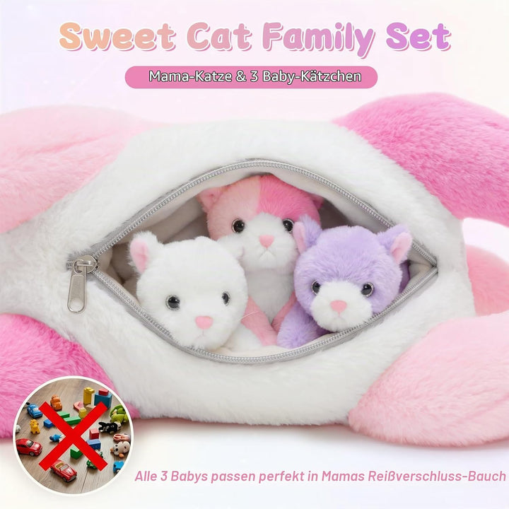 MorisMos gross Katze Kuscheltier mit Baby im Bauch, 35cm Weich Niedliche Katze Stofftier Plüschtier,