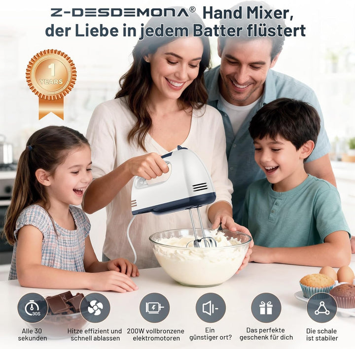 Elektrischer Handmixer, Kleine Lebensmittelmischer 7 Geschwindigkeiten Handmischer, 304 * (1 * Whisk