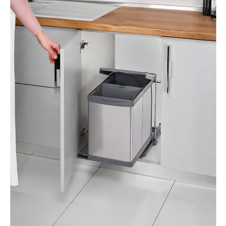 Aspira Home Ausziehbarer Küchen Mülleimer „ECO 2 Steel | Volumen: 2x 14L | Mülltrennsystem | Küchens