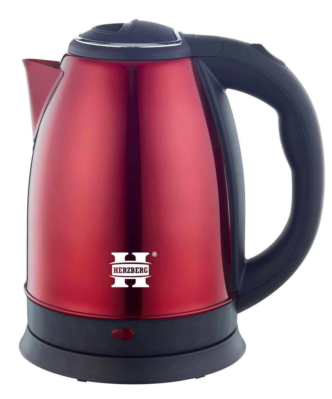 Herzberg HG5011-RD, Elektrischer Wasserkocher 1,8L Edelstahl Kabellos Rot, Leistung 1500W, 360° Basi
