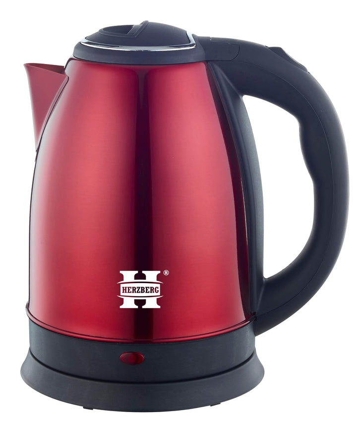Herzberg HG5011-RD, Elektrischer Wasserkocher 1,8L Edelstahl Kabellos Rot, Leistung 1500W, 360° Basi