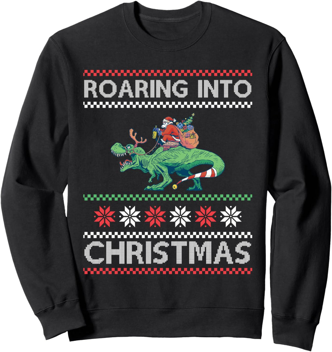 Roaring Into Christmas Dinosaurier Ugly Christmas Trex Dino Sweatshirt