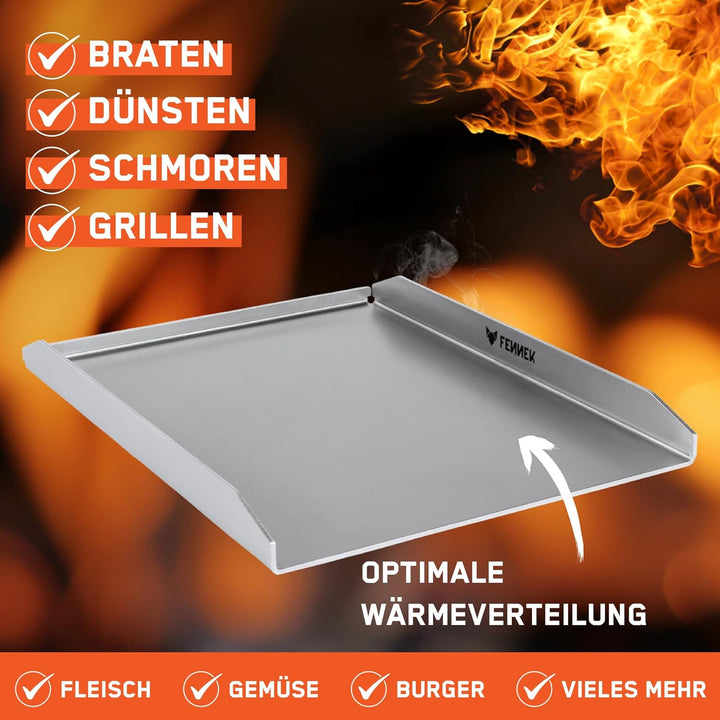 FENNEK Plancha für Napoleon 45,4 x 34,4 cm mit abgeschrägter Hinterkante | 4,0 mm Edelstahl | Teppan