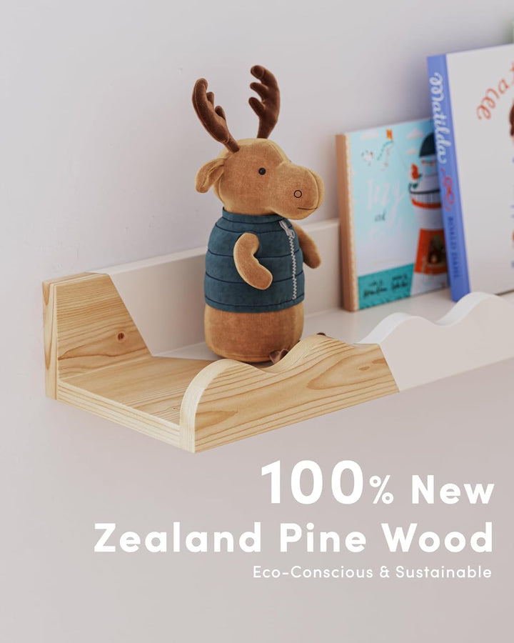 Kids' Bookshelf Set mit 4 weissen Floating Kindergartenbüchern, Bild-Ledge Shelf für Wanddekoration