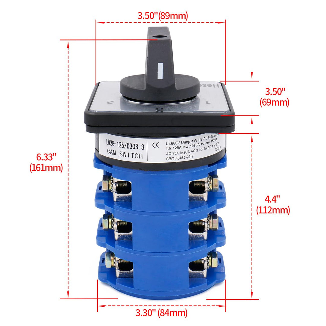Heschen Drehbarer Wechselschalter für Nockenschalter LW28-125/D303.3, 125A, 660V Wechselstrom, Ein/A