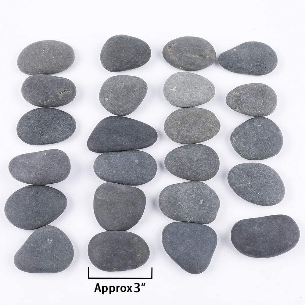RockImpact 24 Grosse steine zum bemalen Dunkelgraue Strandkiesel, natürliche Flussfelsen mit glatter