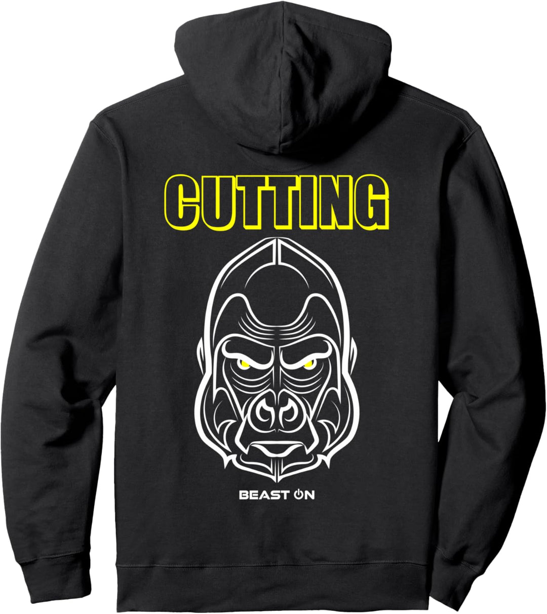 Gorilla Kopf Rücken Motiv Cutting Gelb Gym Fitness Training Pullover Hoodie
