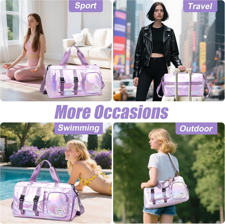 Sporttasche Damen Reisetasche mit Schuhfach und Nassfach, Wasserdicht Schwimmtasche Frauen Glitzer G