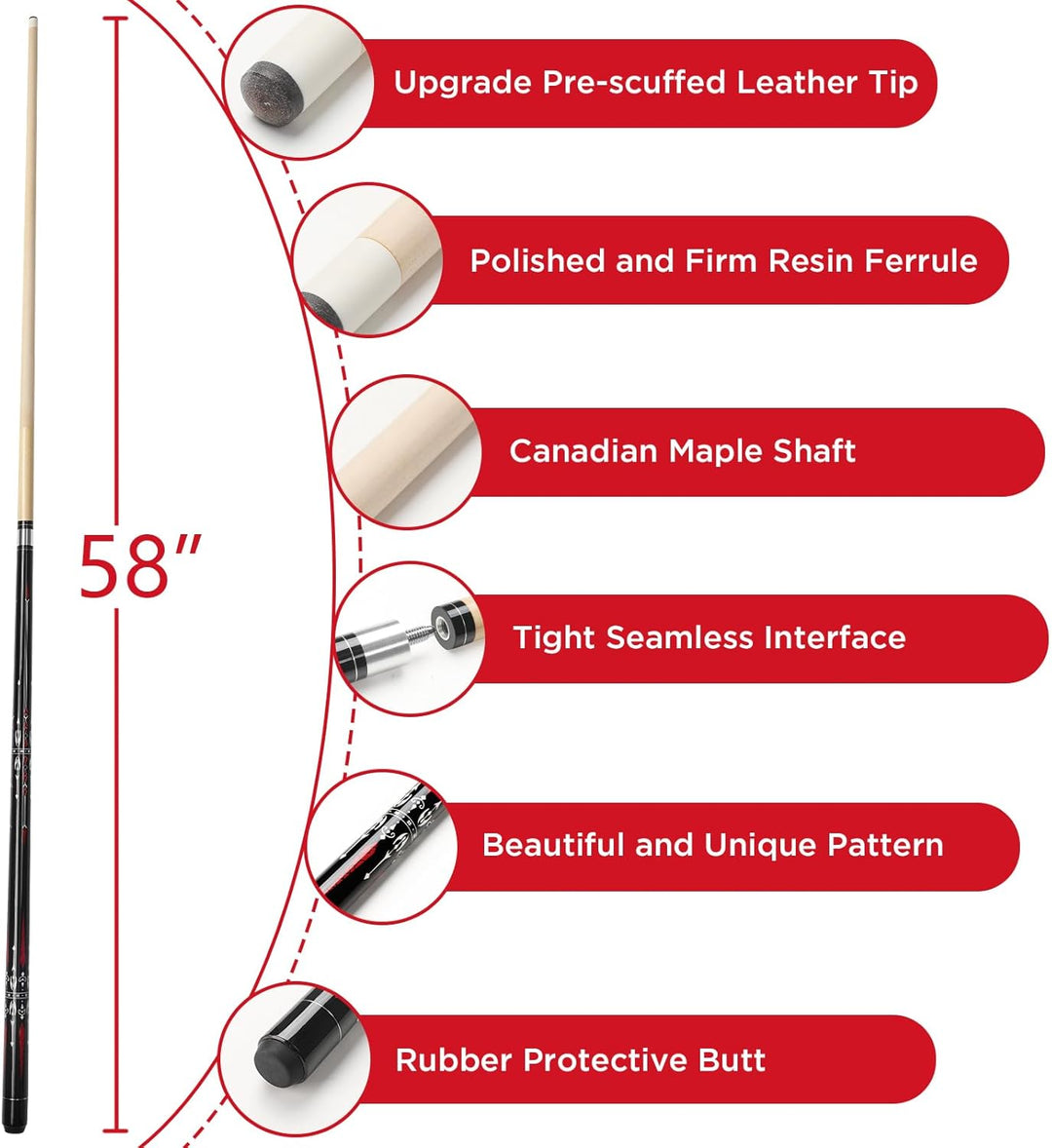 inucue Billard Queue, 58 Zoll Maple Pool Queue Stick 13mm Spitzen für Professionelle Billardspieler,
