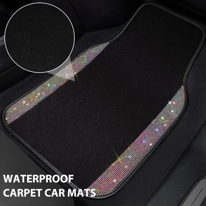 CAR PASS Auto-Fussmatten mit glitzernden Strasssteinen, wasserdicht, rutschfest, PVC-Fersenpolster,