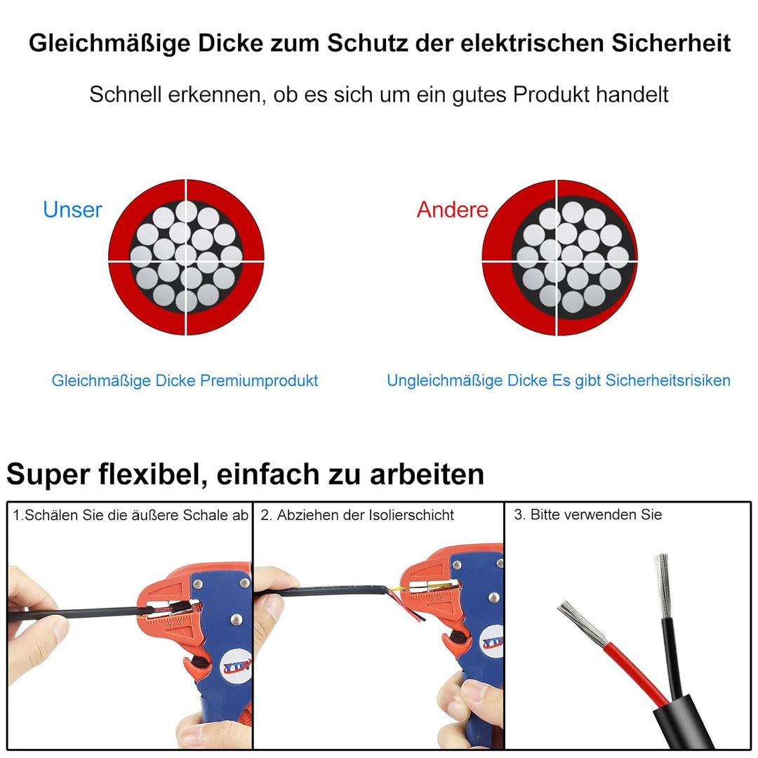 5 Meter 14AWG 2x2,0mm² Elektrischer Kabel, 2 Adriges Kabel 5V/12V/24V/300V Stromkabel Verzinntes Kup