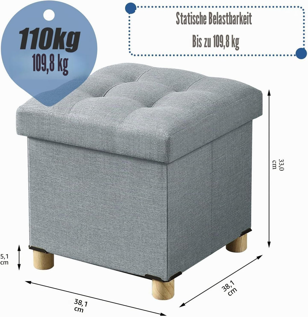 BRIAN & DANY Sitztruhe Sitzhocker Fusshocker mit Stauraum und Deckel mit Holzfüssen, 38 x 38 x 38 cm