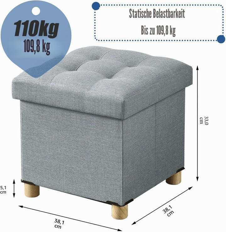 BRIAN & DANY Sitztruhe Sitzhocker Fusshocker mit Stauraum und Deckel mit Holzfüssen, 38 x 38 x 38 cm