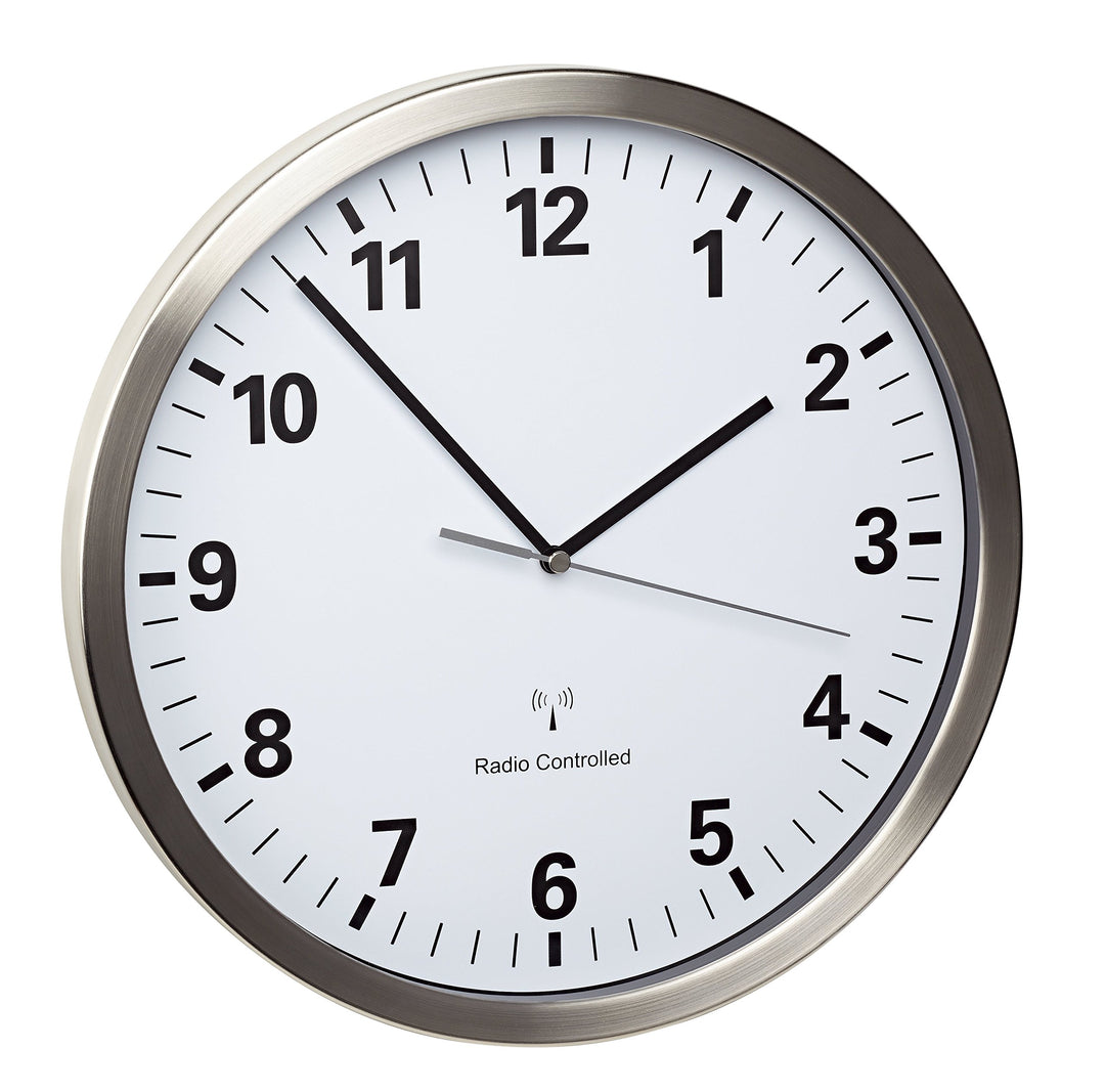 TFA Dostmann Analoge Wanduhr Funk, mit Edelstahl Rahmen, gross, 30cm Durchmesser, weiss, 60.3523