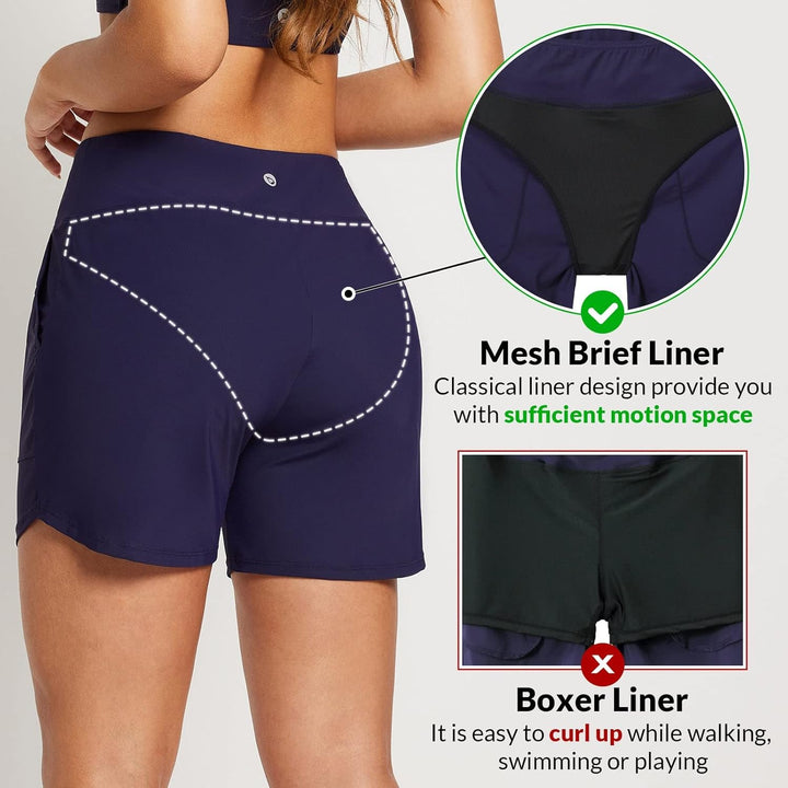 BALEAF Damen Badeshorts Bauchkontrolle UPF50+ Badehose Schnell Trocknend Schwimmhose Hohe Taille Boa