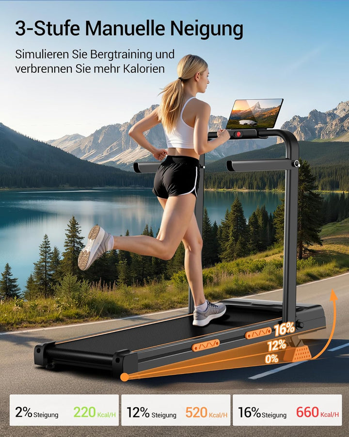 Walking Pad Klappbar mit Steigung 10KM/H, 16% Laufband für Zuhause Klappbar mit Steigung, LED Anzeig