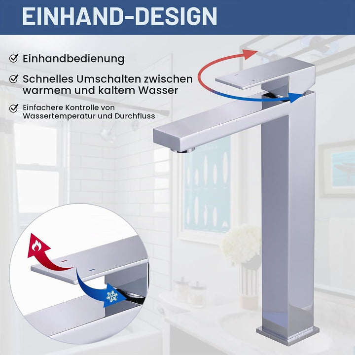 ARCORA Waschtischarmatur, Hochdruck Wasserhahn Bad aus 304 Edelstahl Armatur Waschbecken mit 50cm An