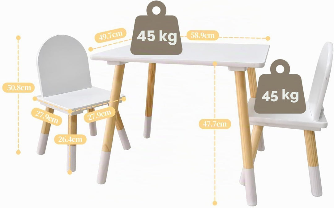 Asweets Kindertisch mit 2 Stühlen für Jungen und Mädchen, Aktivitätstisch-Set aus Holz, geeignet für
