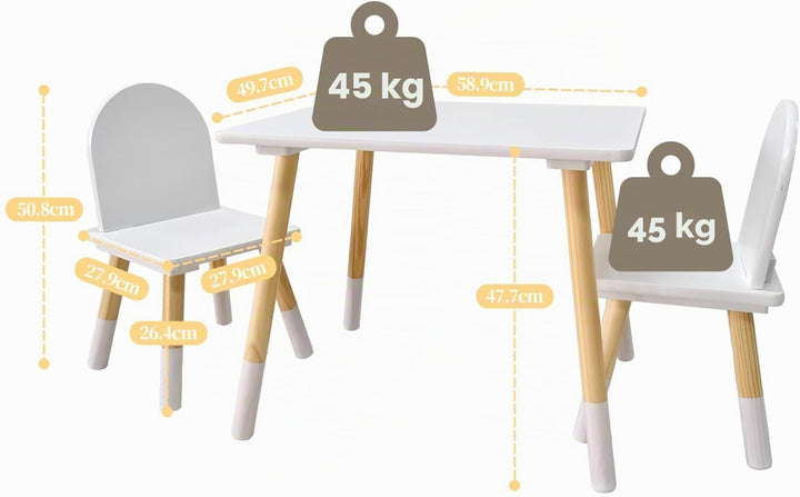 Asweets Kindertisch mit 2 Stühlen für Jungen und Mädchen, Aktivitätstisch-Set aus Holz, geeignet für