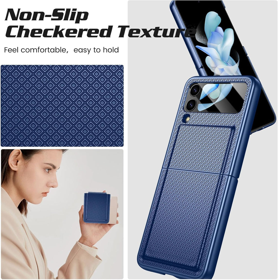 Doeshine für Samsung Galaxy Z Flip 4 Hülle mit Scharnierschutz & Displayschutzfolie, Rutschfester Te
