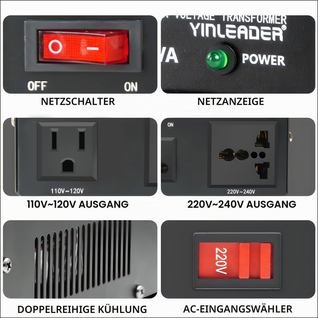 Yinleader 500W 230V bis 110V USA Spannungswandler Ringkern-Transformator 500VA - In: 110V oder 220V