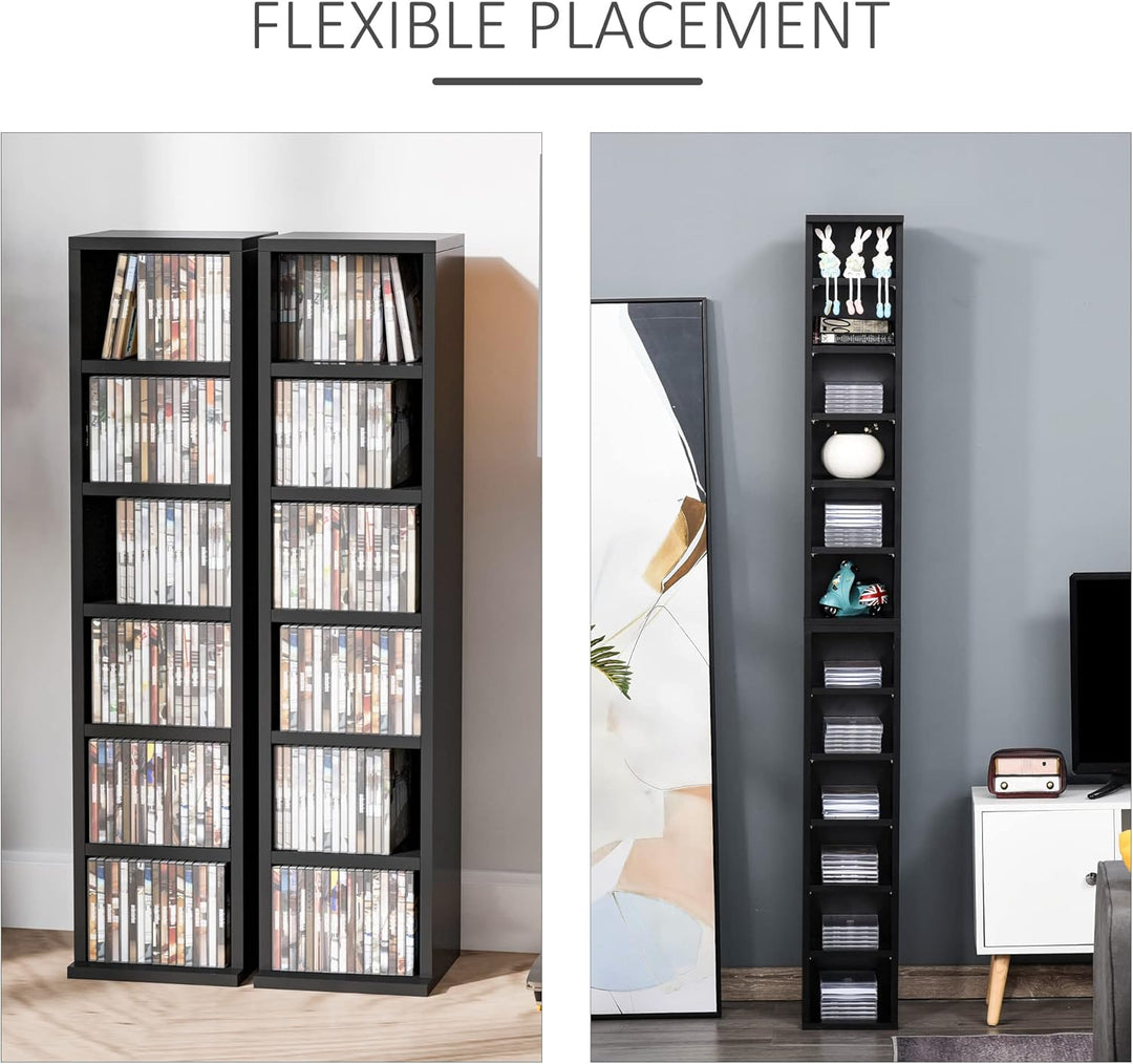 HOMCOM 2er-Set Regale Säulenschrank CD-DVD-Aufbewahrung 6 + 6 Fächer 21 x 22,5 x 88,5 cm max. Kapazi