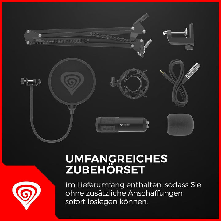 Genesis Radium 300 XLR Studio-Kondensatormikrofon-Set – Inkl. Gelenkarm, Pop-Filter, Mikrofonspinne