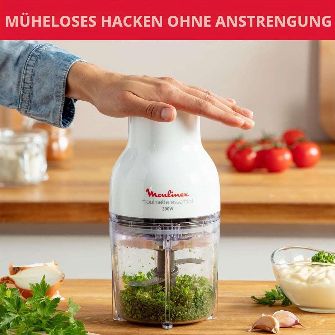 Moulinex Moulinette Essential DJ5201 3-in-1 Zerkleinererer, Mixen und Schneiden, Druckdeckel-System