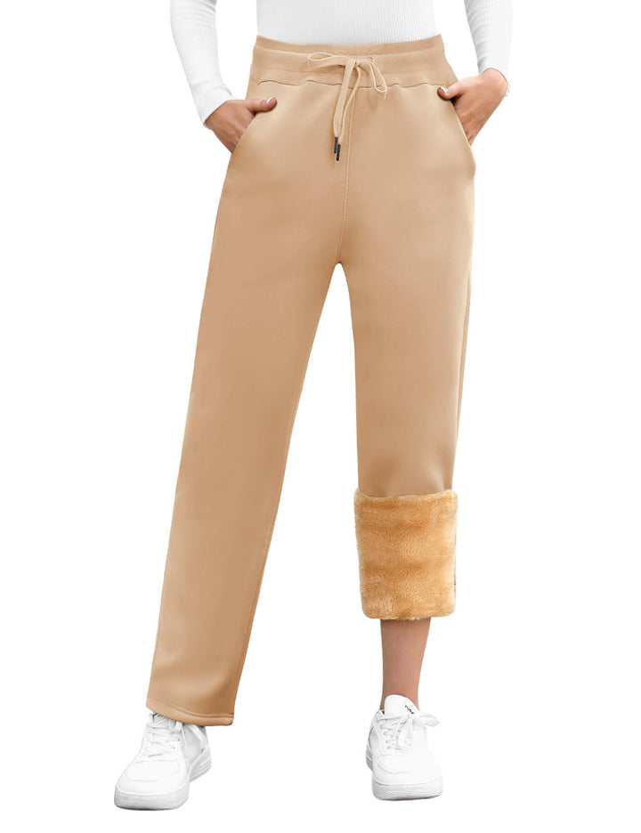 Damen Warme Jogginghose Thermo Fleece Gefütterte Winter Hosen Lamm Plüsch Kordelzug Sweathose mit Ta