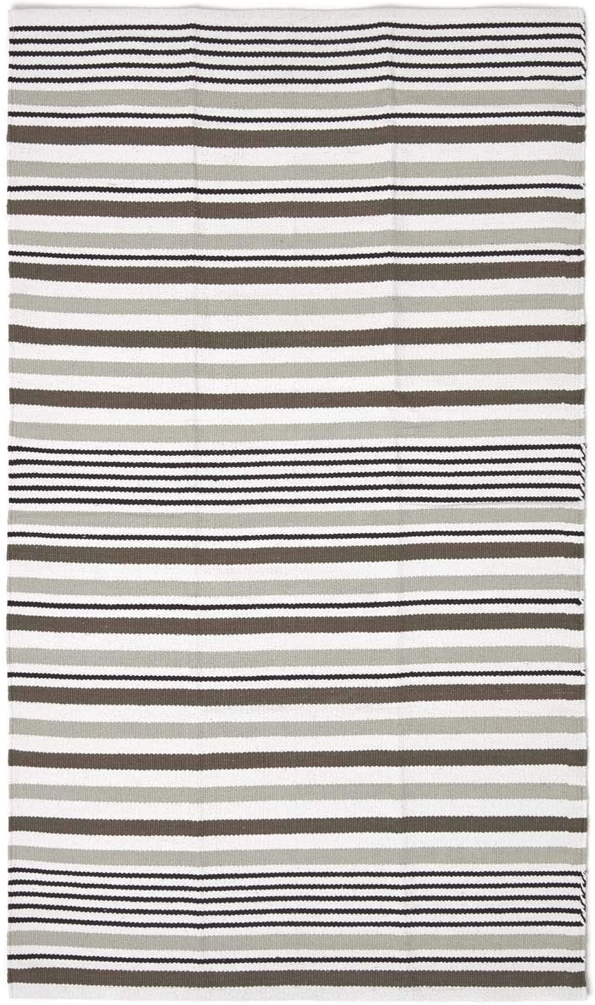 Homescapes grau gestreifter Teppich/Bettvorleger 90 x 150 cm aus 100% Baumwolle, klassischer Streife