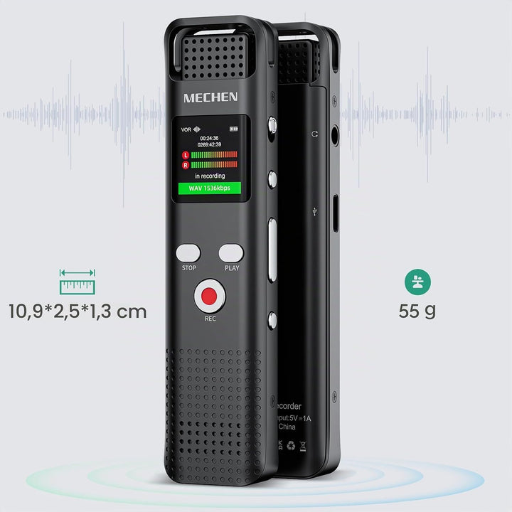 MECHEN 64GB Diktiergerät Digital, 1536kbps Aufnahmegerät mit MP3-Player, HD-Klangqualität, Rauschunt