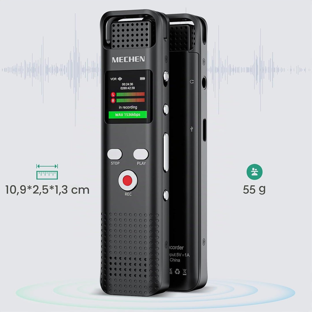 MECHEN V02 Diktiergerät 64GB, 1536Kpbs Digitales Aufnahmegerät mit One-Touch Aufnahme &amp; Rauschunterd