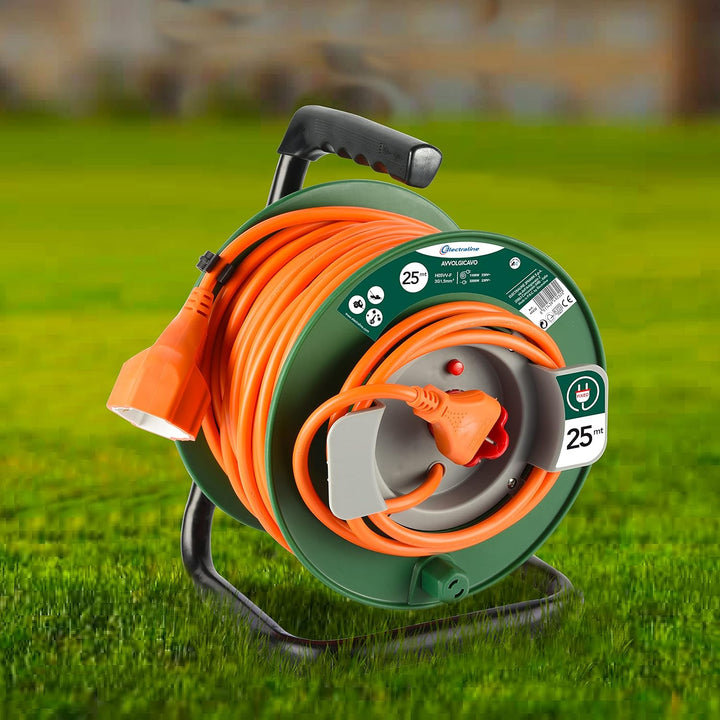 Electraline 49232 Kabeltrommel mit Stecker Universal passend für Geräte von Gartenarbeit, Thermoschu