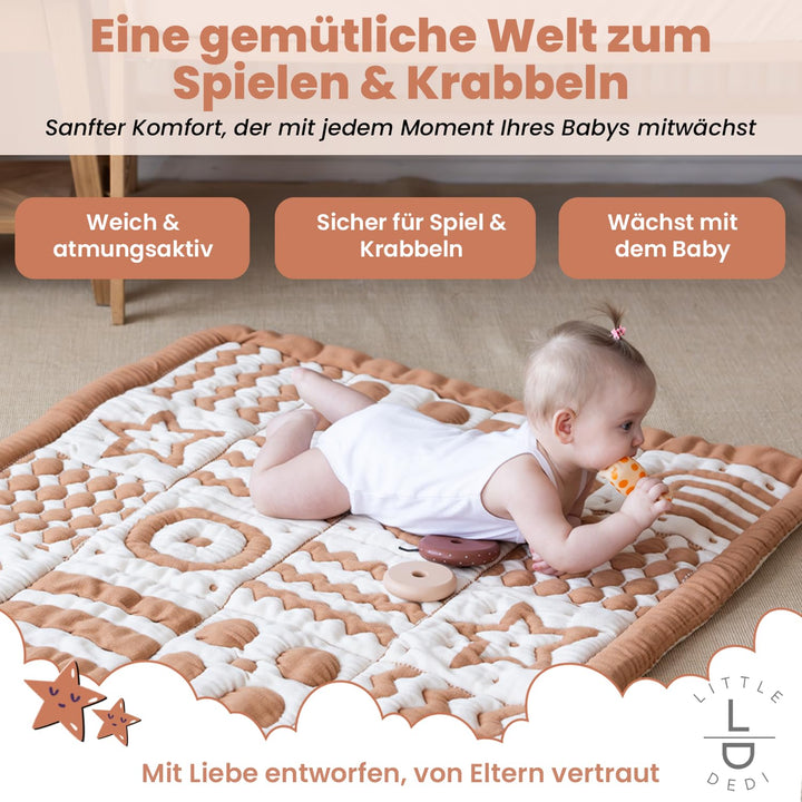 3D Krabbeldecke aus Bio-Baumwolle – GOTS Zertifiziert, 100x100 cm – Montessori Design, Beidseitig Nu