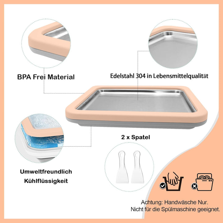 Eisplatte Eis Rolls zum Eis Machen DIY, Ice Cream Machine rolls maker mit 2 Spateln, Gelato Rollmasc