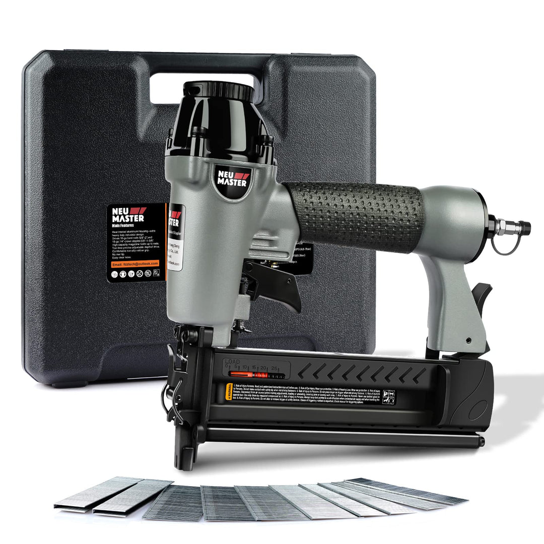 NEU MASTER Druckluftnagler, 2 in1 Drucklufttacker mit Transportkoffer inkl. 800 Nägel und 200 Klamme