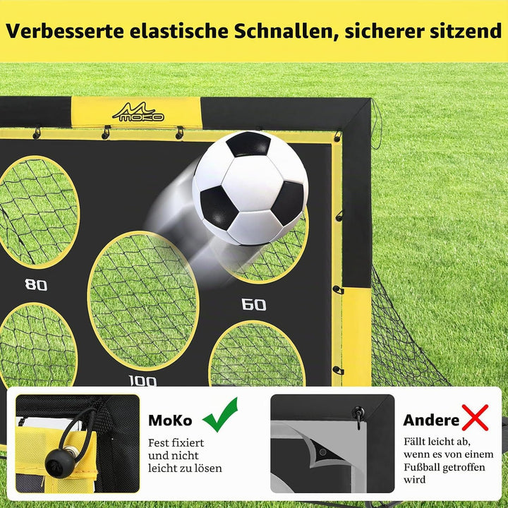 MoKo Fussballtore für den Garten, 150×120 cm Grosses Pop-up-Tornetz mit Zieltafel, Tragbare Fussball