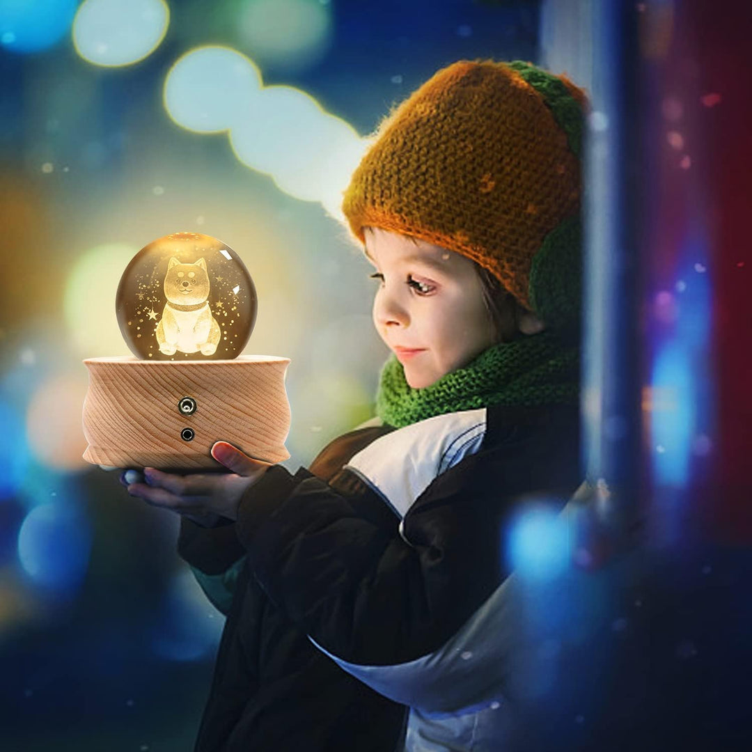 JOIENDY Spieluhr mit Kristallkugel 360°Rotation Base 3D Kristallkugel 70mm Kugelglas Geschenk für We