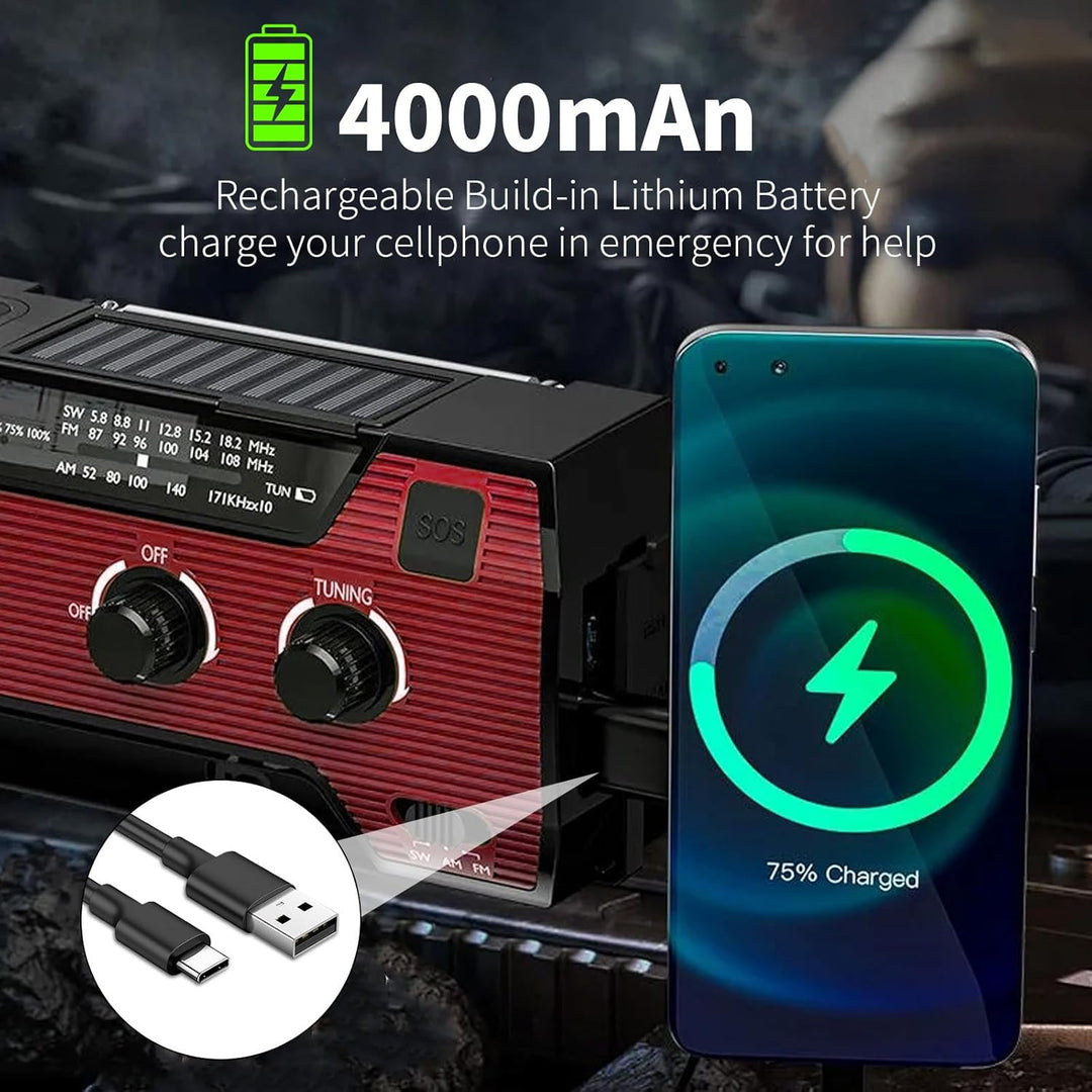 SOLARBABY Solar-Notfallradio mit Hand Kurbelradio verfügt über eine LED-Taschenlampe, einen SOS-Alar